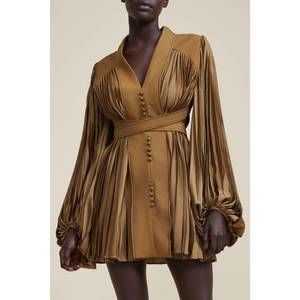 NEW ACLER george pleated satin mini dress in hunter green
